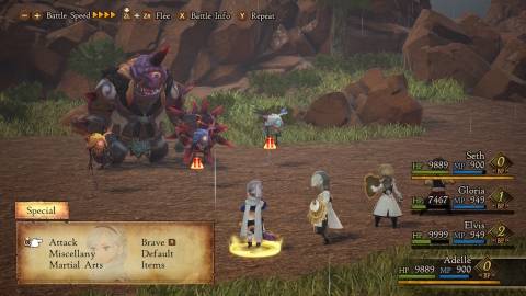 Fighting a battle in Bravely Default 2