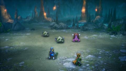 Fighting a battle in Cave of the Lake in Dragon Quest 2 Remake