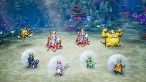 Fighting a battle underwater in Dragon Quest 2 Remake