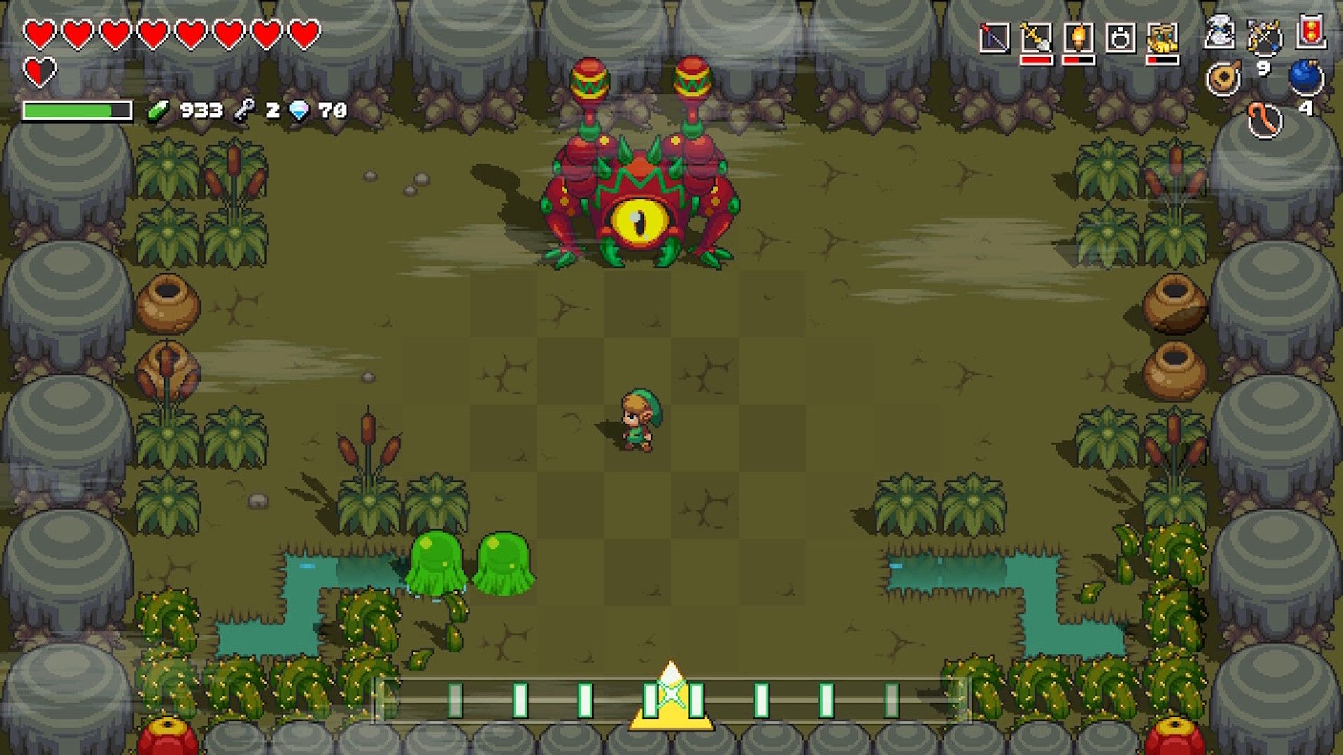 Fighting a boss as Link in Cadence of Hyrule