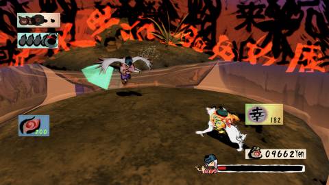 Fighting a boss in Okami