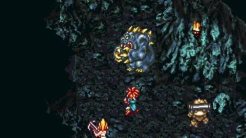 Fighting a cave boss in Chrono Trigger