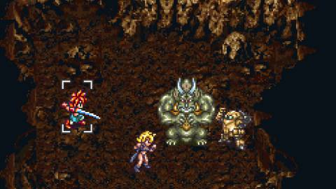 Fighting a Dino boss in Chrono Trigger