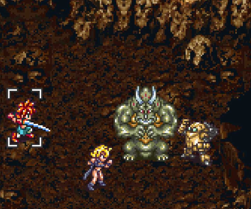 Fighting a Dino boss in Chrono Trigger
