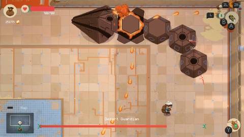 Fighting a fire boss in Moonlighter