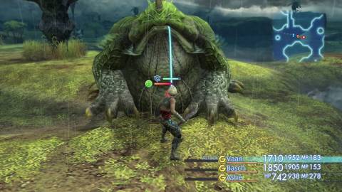 Fighting an enemy in rainy weather in Final Fantasy 12 (PS2)