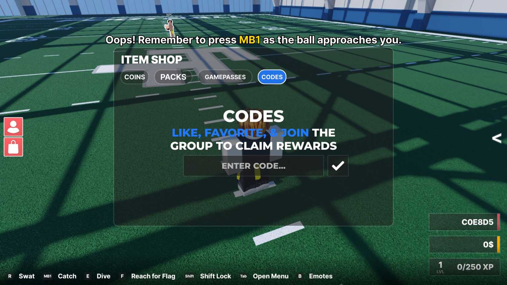 Flag Football the codes tab