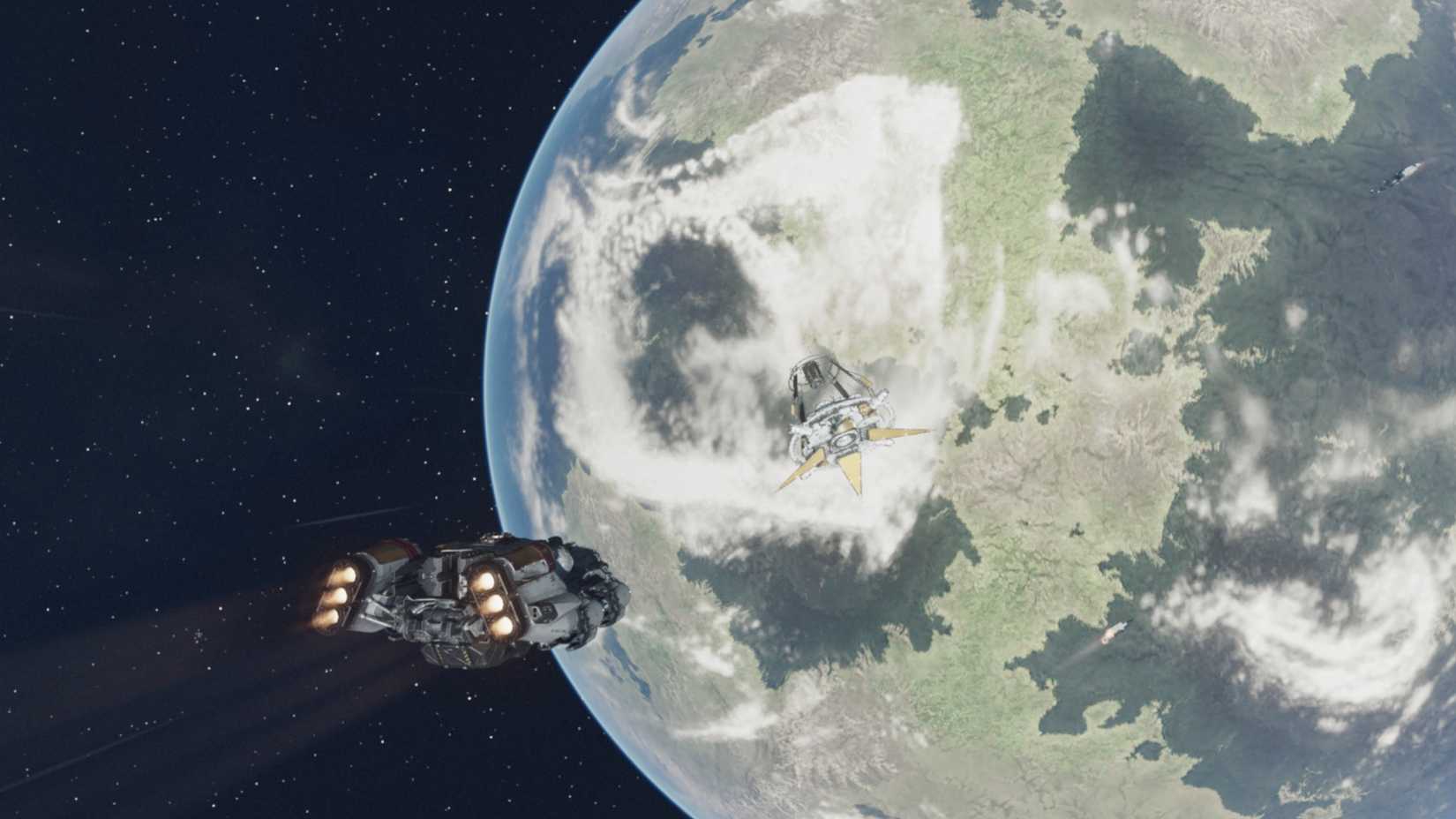 Flying a ship in orbit in the Starfield