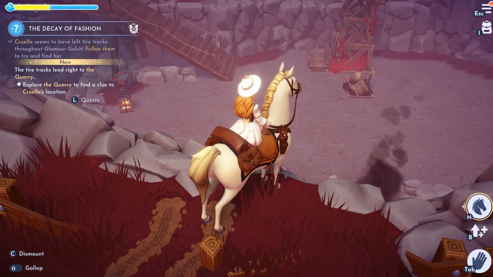 follow tracks to quarry in ddv disney dreamlight valley