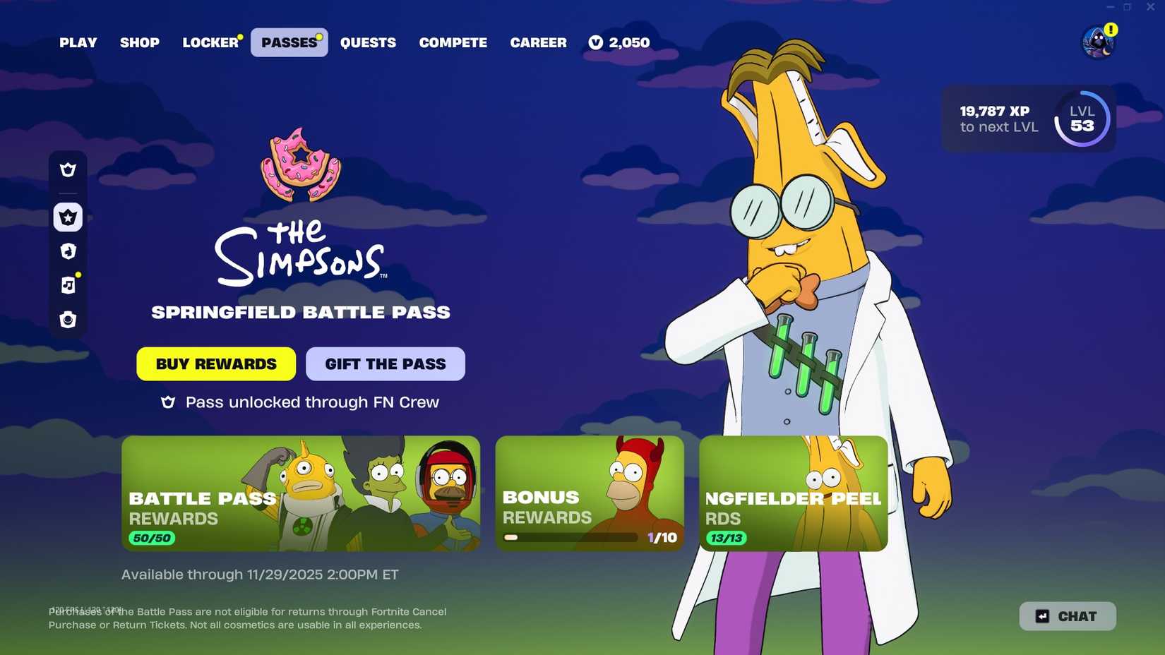 Tela final do Passe de Batalha de Fortnite com personagens de The Simpsons.