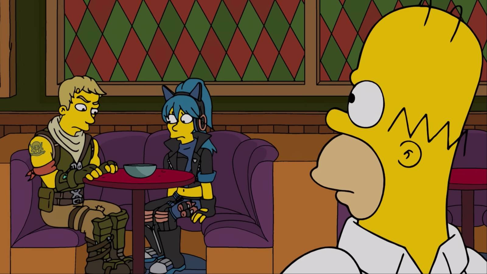 fortnite simpsons shorts homer looks at hope and jonesy