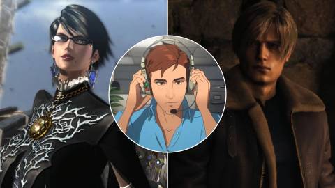 A collage of characters from games with not a single bad chapter in them: Bayonetta from Bayonetta 2, Robert from Dispatch and Leon Kennedy from Resident Evil 4 Remake.