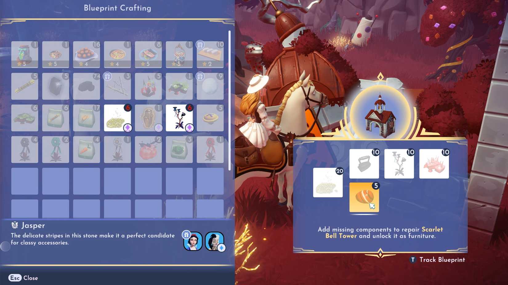 gather materials to build scarlet bell tower in ddv disney dreamlight valley