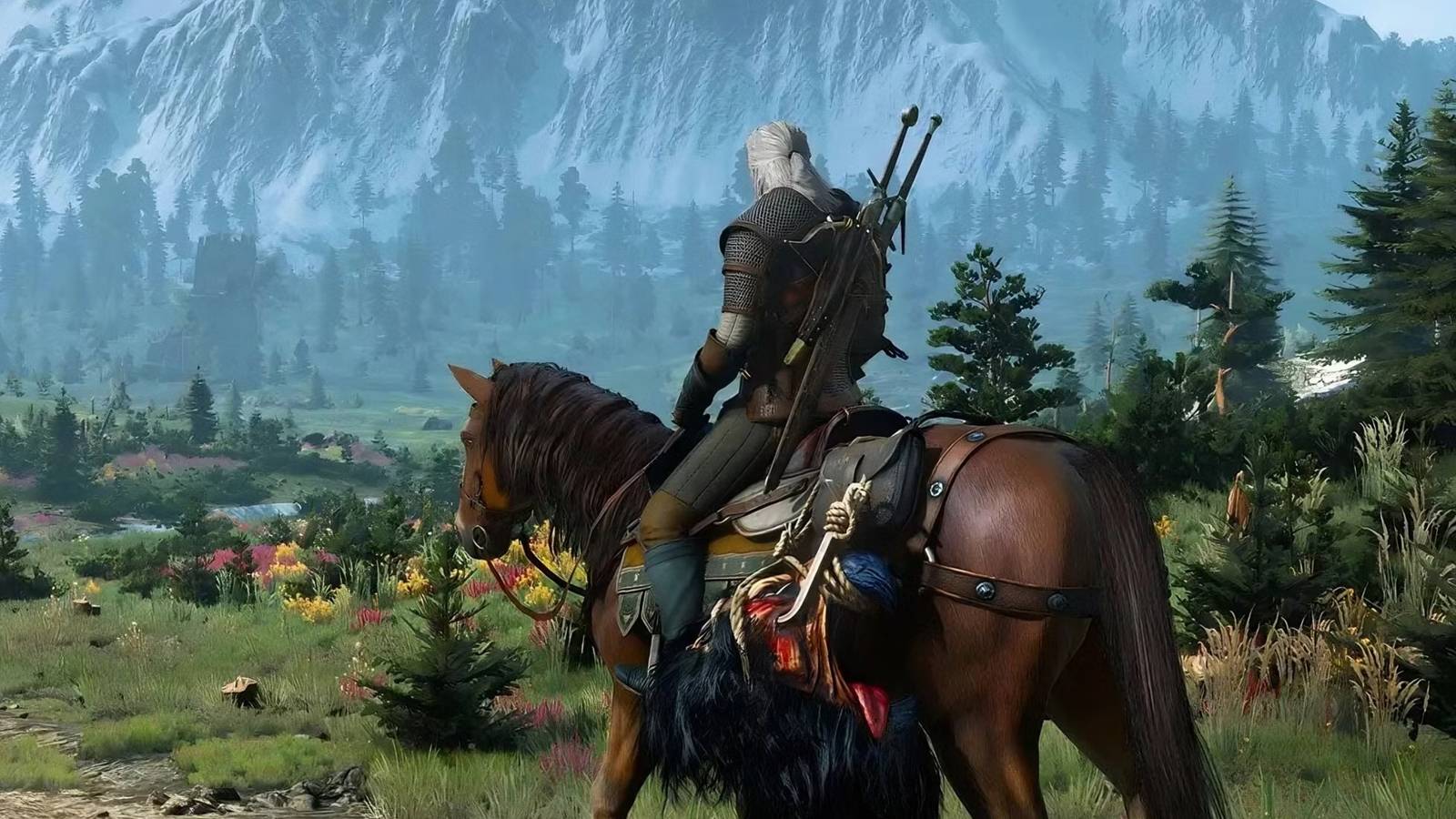 Geralt on a horse in The Witcher 3: Wild Hunt
