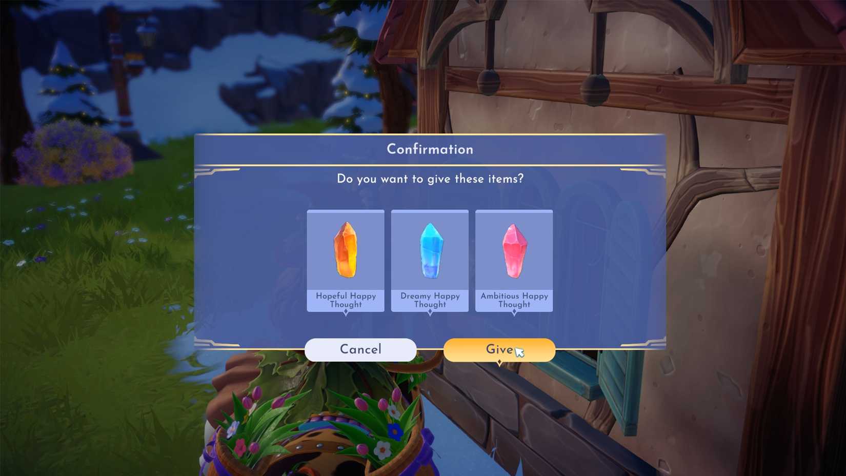 give tinker bell happy crystals in ddv disney dreamlight valley