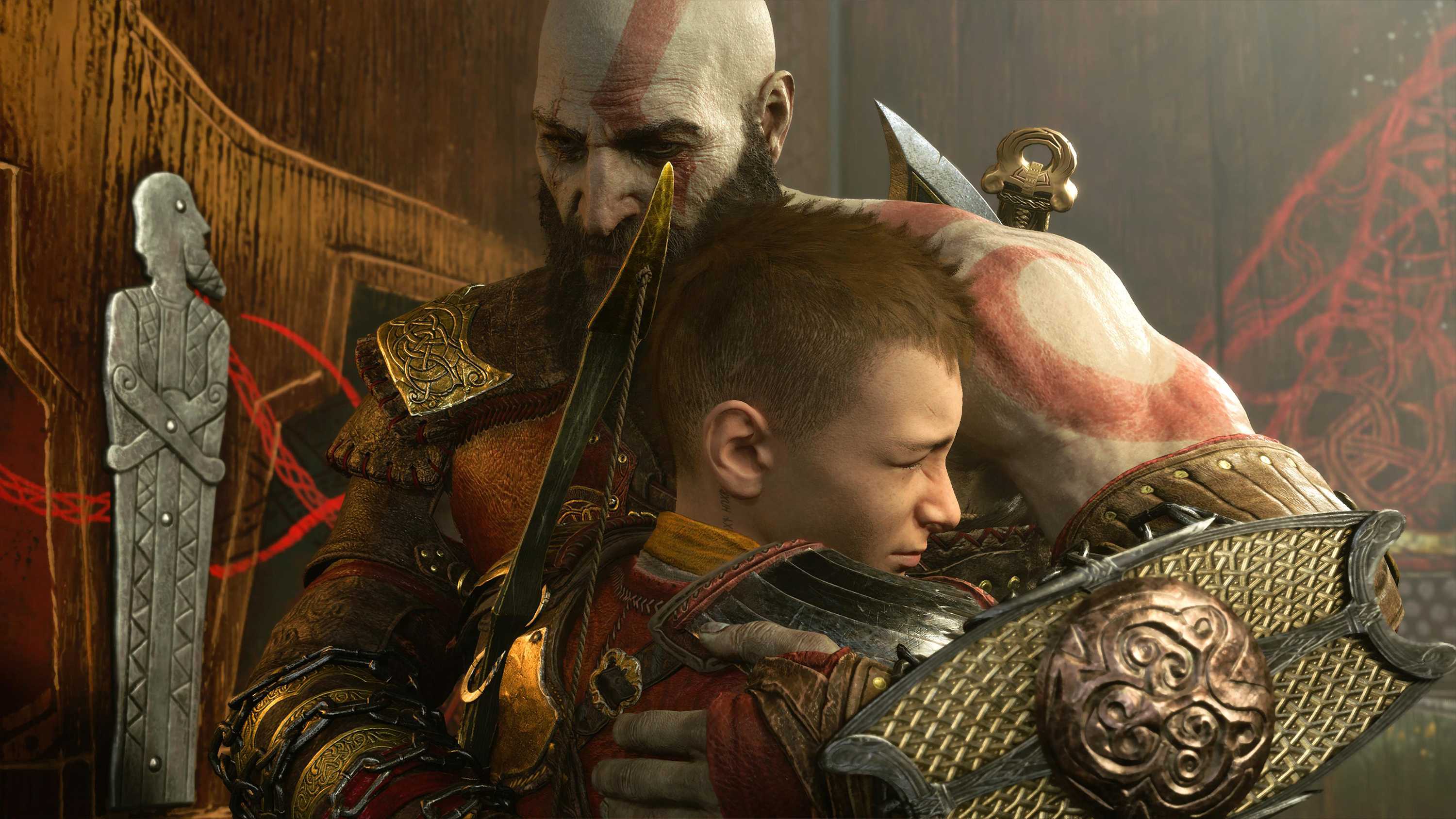 Kratos memeluk Atreus di God of War Ragnarok, sebuah contoh evolusi game populer.