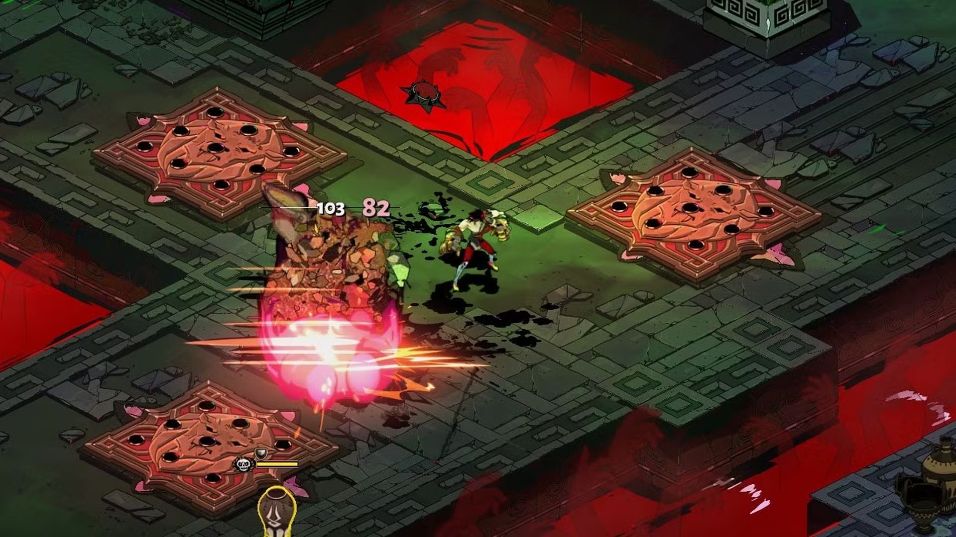 Hades Zagreus fighting enemies with the Twin Fists of Malphon