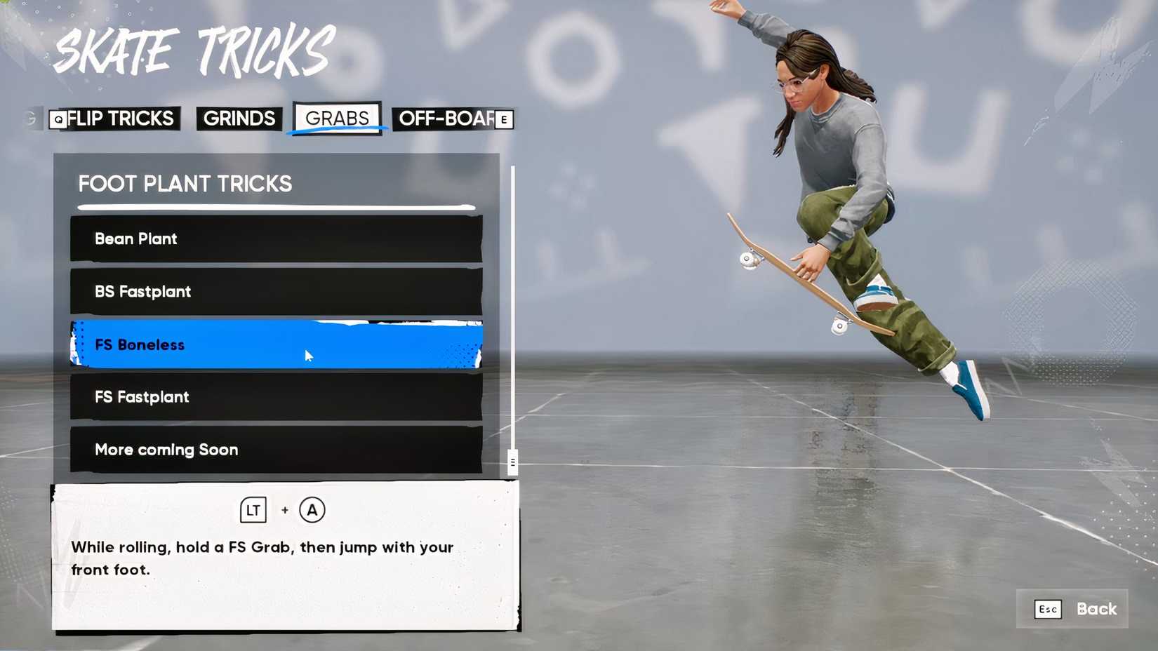 how to do fs boneless trick in skate 4
