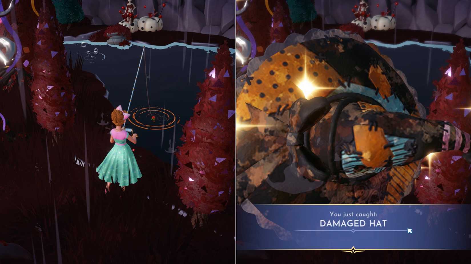 how to fish damaged hat from fortress in ddv disney dreamlight valley
