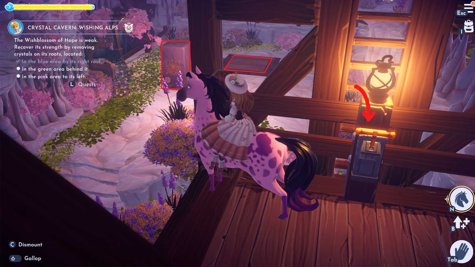 como resolver a caverna de cristal desejando alpes área rosa 1 em ddv disney dreamlight Valley