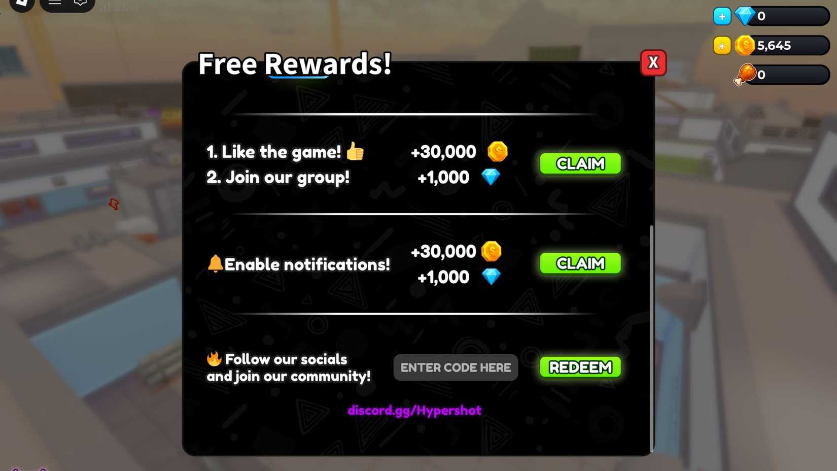 Hypershot the codes tab