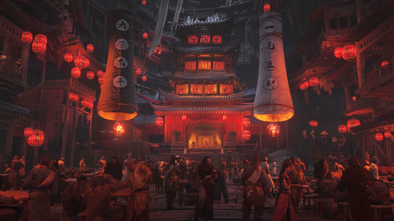 A busy marketplace in Where Winds Meet