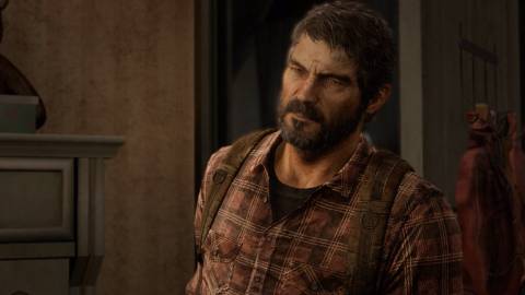 Joel in red flannel in The Last of Us