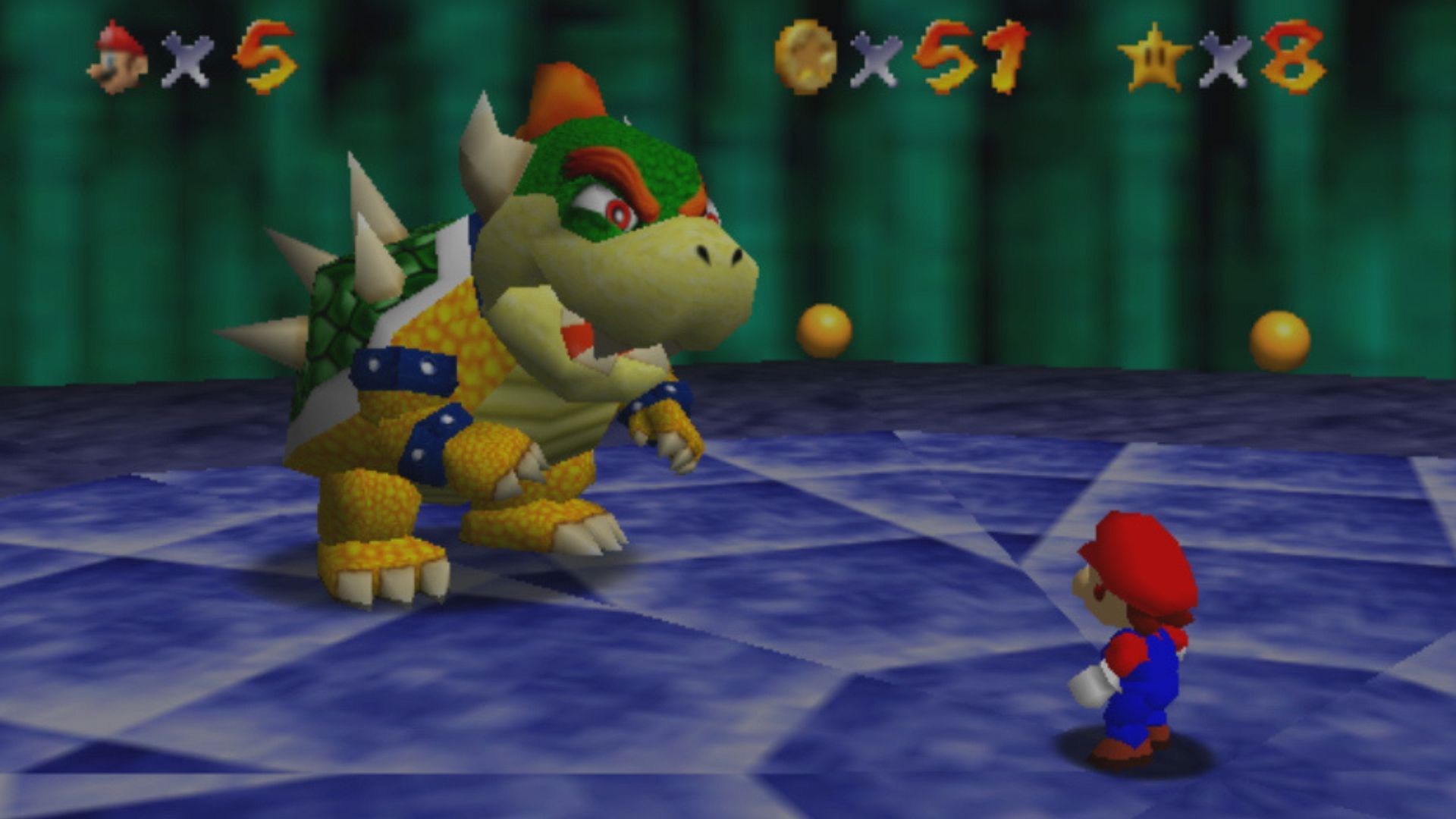 Mario confronts Bowser - Super Mario 64