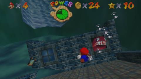 Mario encounters Unagi in an underwater level - Super Mario 64