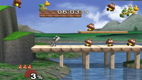 Mario facing Goombas in Super Smash Bros Melee