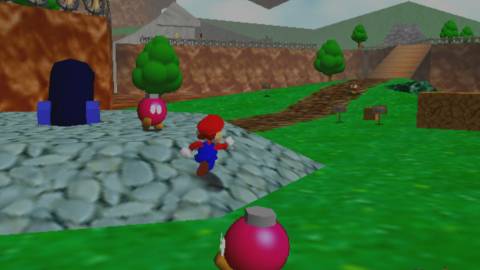 Mario running around Bob-Omb Battlefield - Super Mario 64