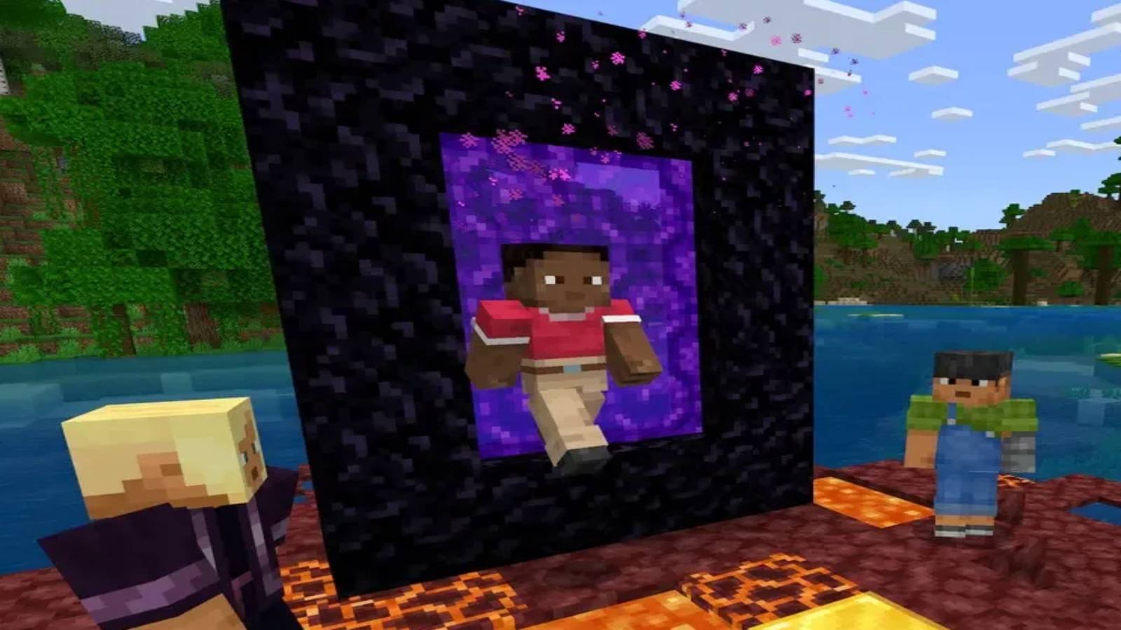 Minecraft Characters Interacting With Portal