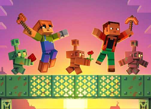 Karakter Minecraft di dekat farm pewarna