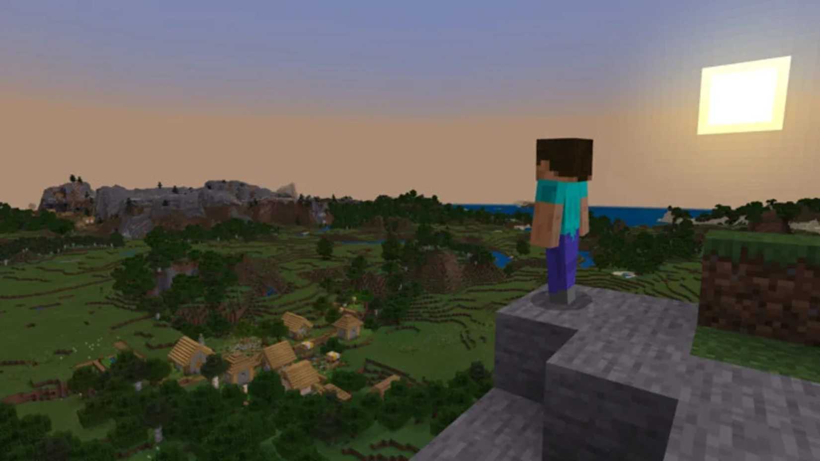 Minecraft Protagonist Looks Over Mountain