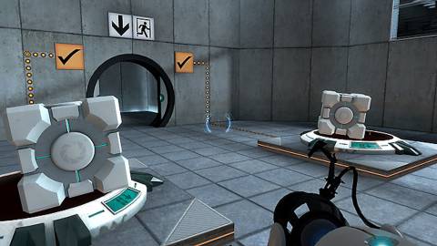 Moving cubes in Portal Still Alive