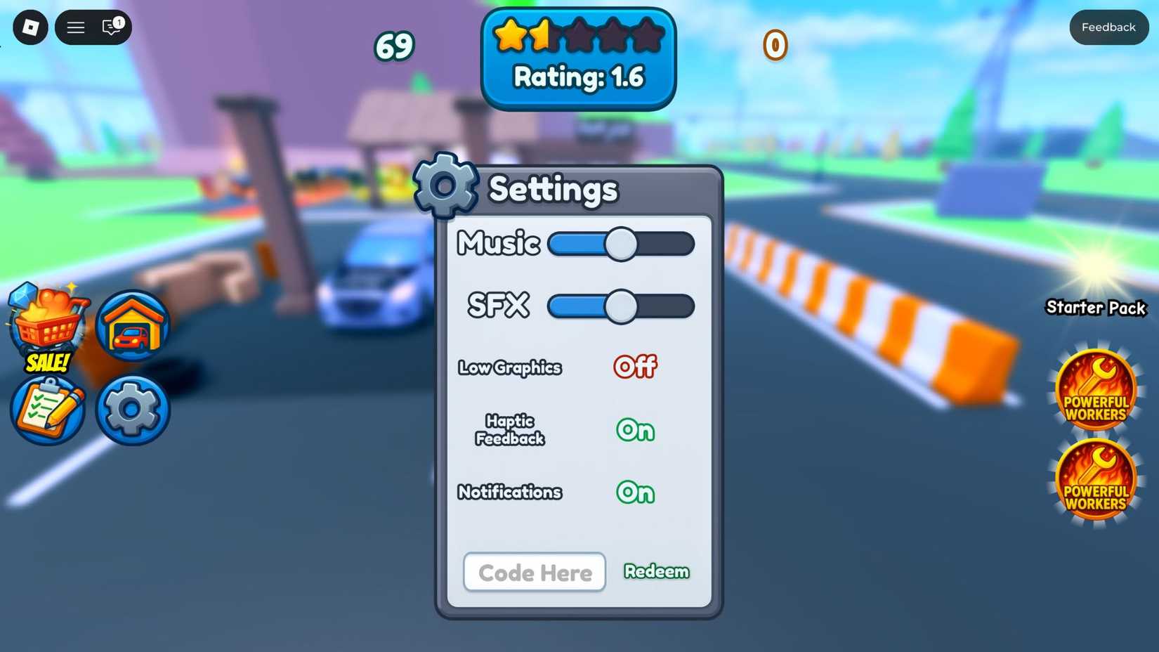 My Car Workshop the codes tab
