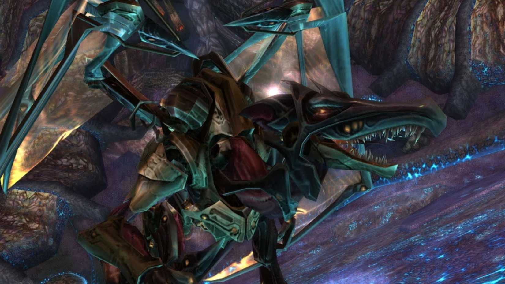 Omega Ridley confronts Samus - Metroid Prime 3: Corruption.