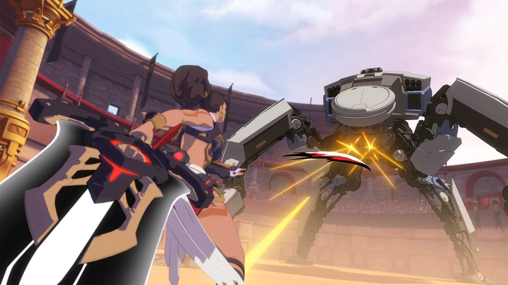 Overwatch 2: Vendetta em combate contra um robô.