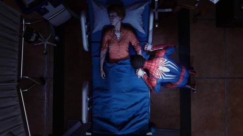 Peter by Aunt May’s bed in Marvel's Spider-Man (2018)