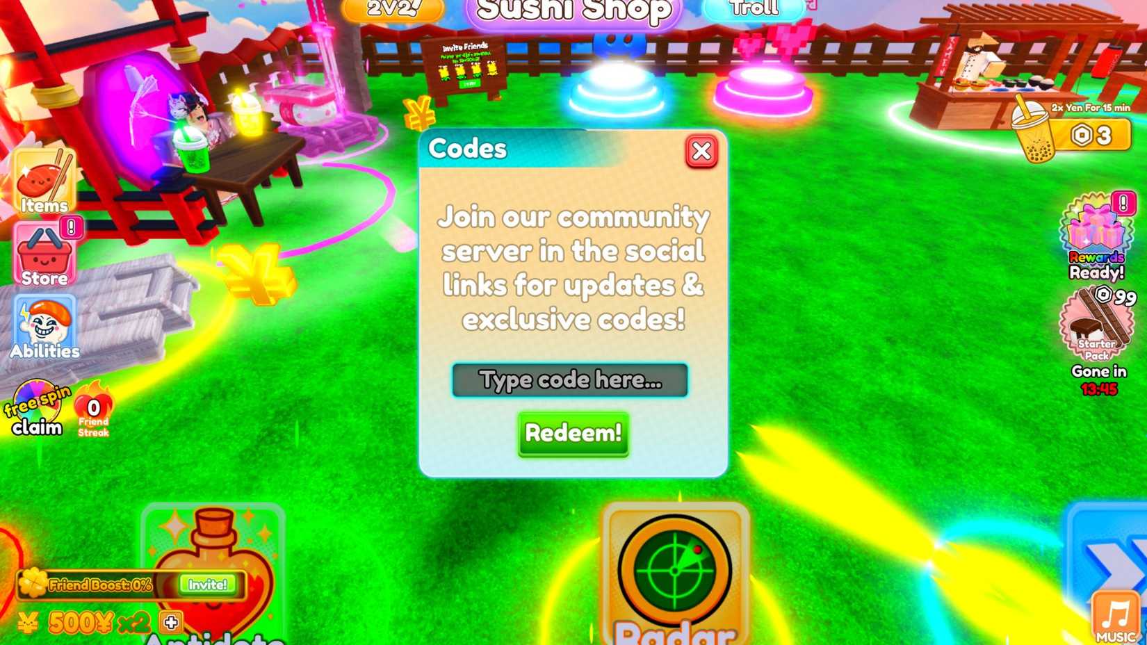 Poison Sushi Challenge the codes tab