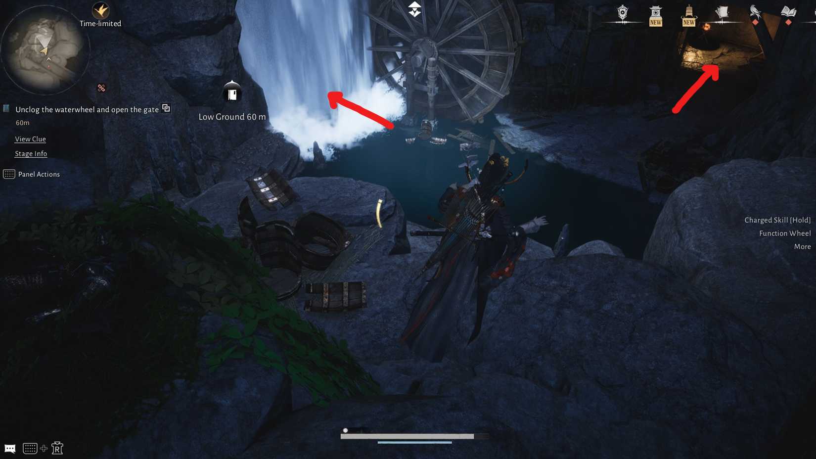 pull lever behind waterfall to proceed in wwm where winds meet