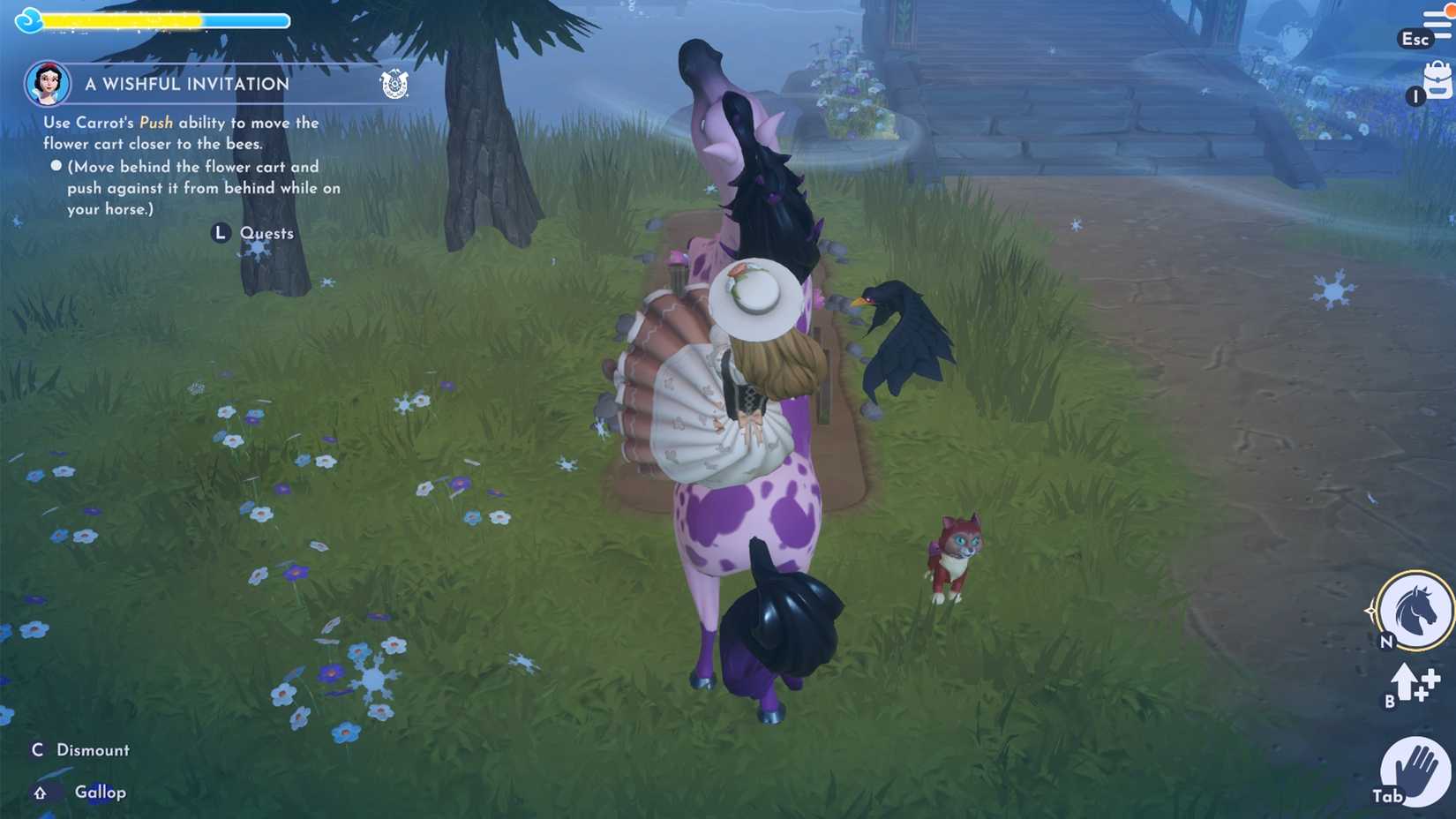 push flower cart to attract bees in ddv disney dreamlight valley