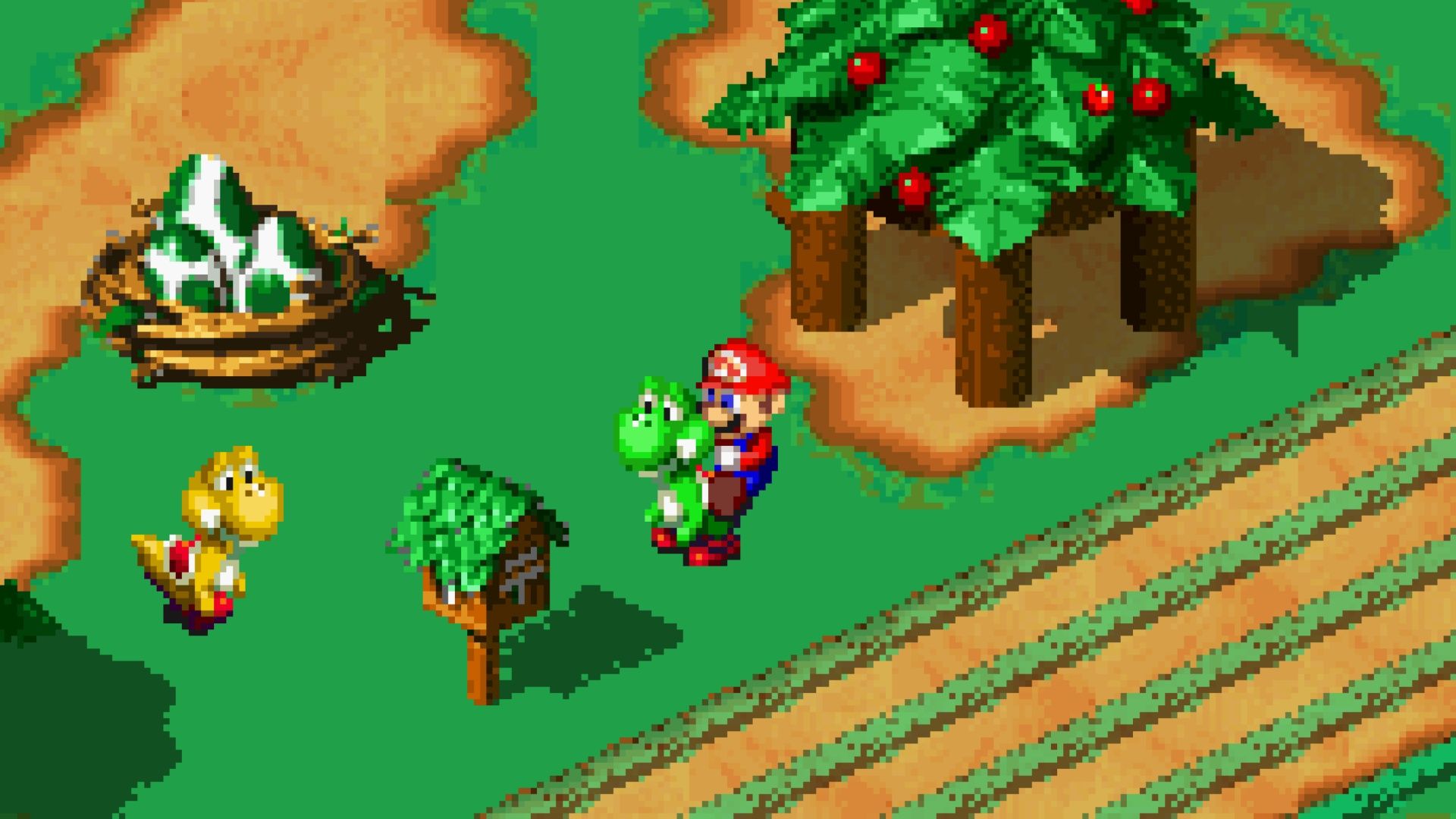Riding Yoshi in Super Mario RPG Legend of the Seven Stars