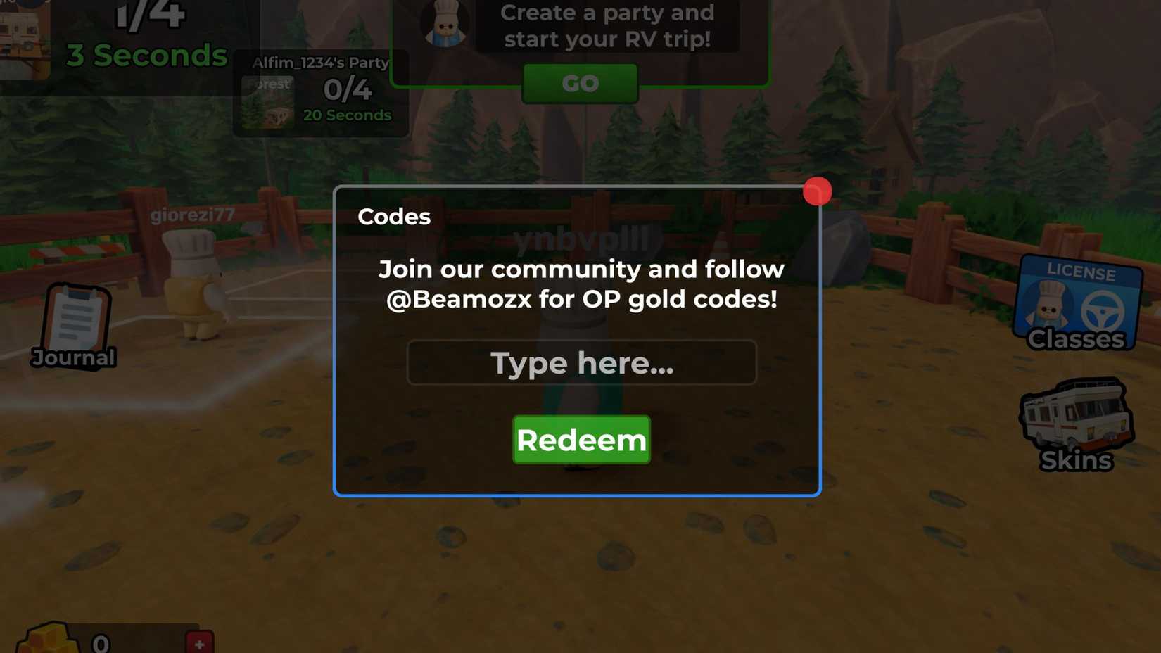 RV Chaos - a aba de códigos