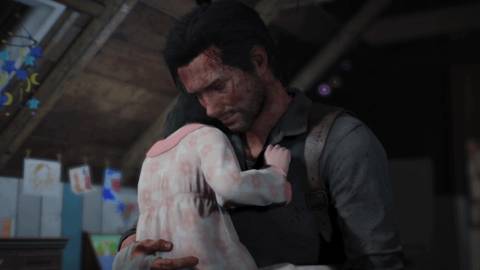 Sebastian holding Lily in The Evil Within 2