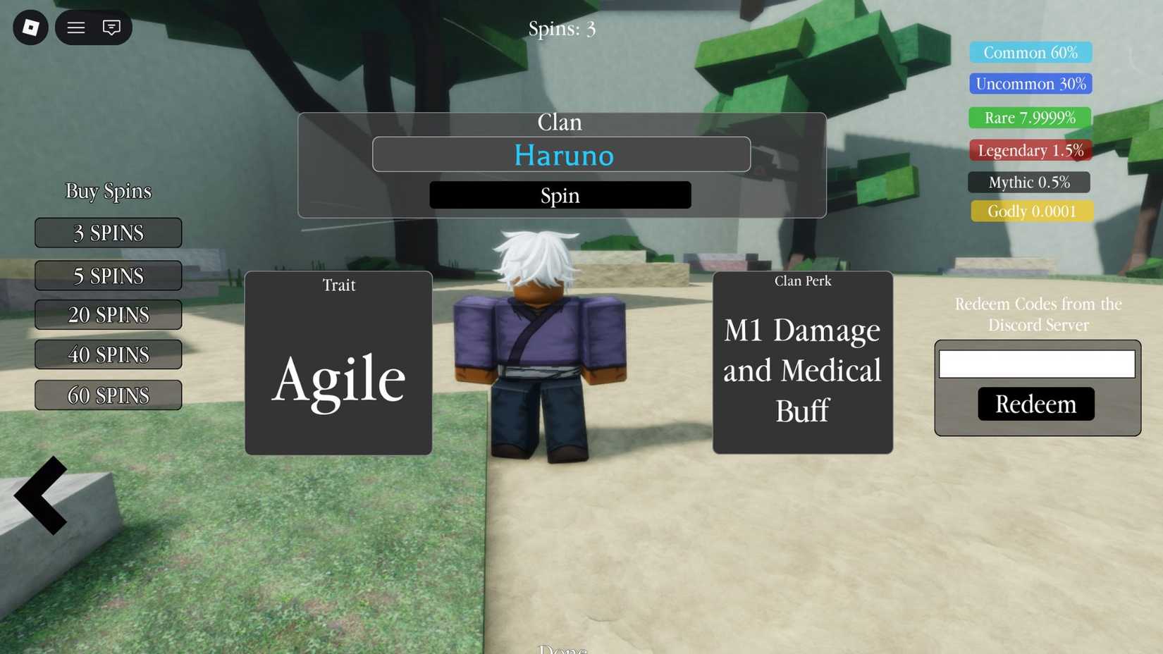 Shinobi Reborn the codes tab