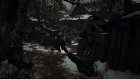 Shooting a werewolf in Resident Evil Village