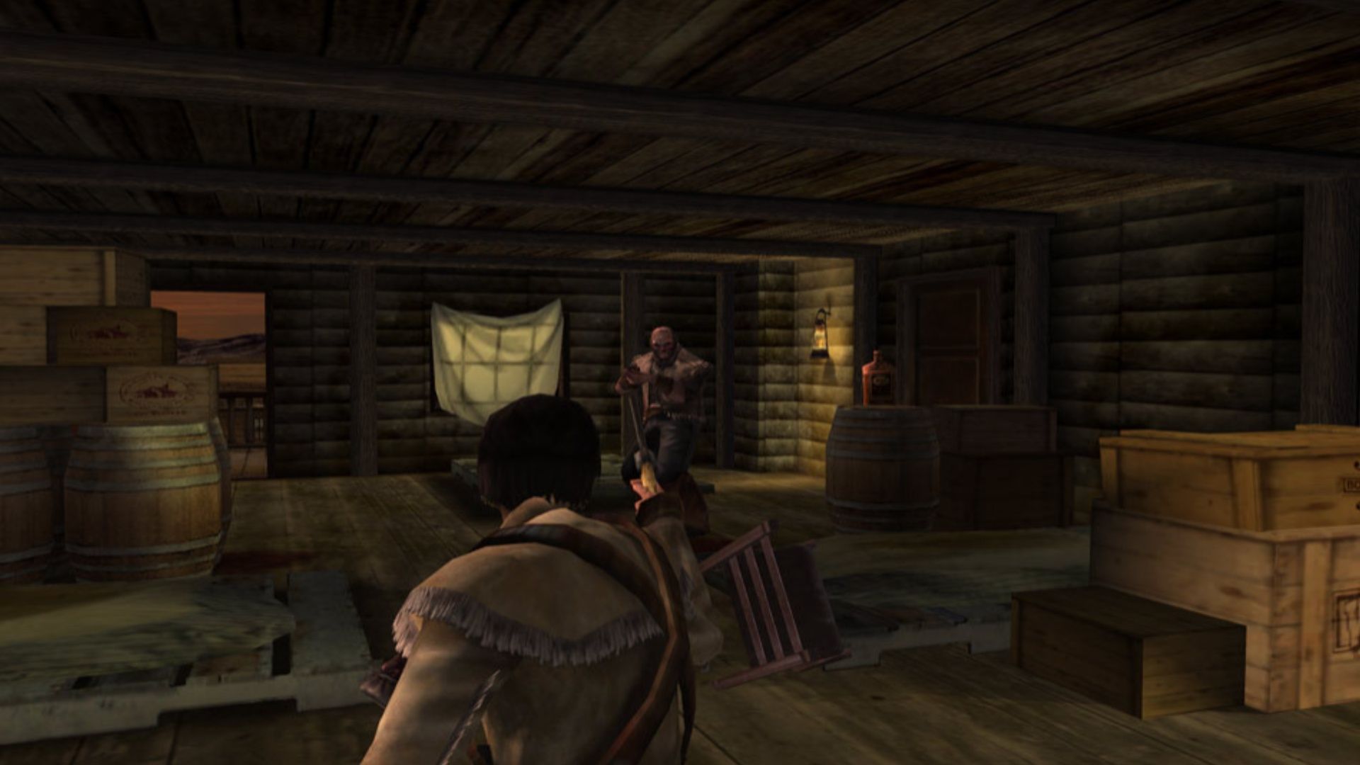 Shooting enemies in Gun (2005)