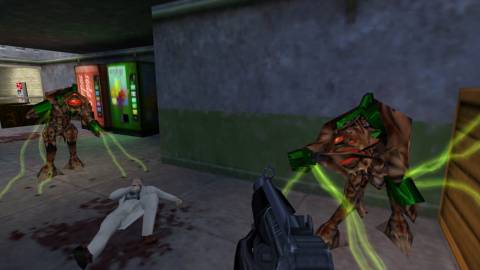 Shooting enemies in Half-Life (1998)