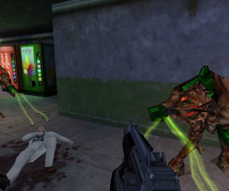 Shooting enemies in Half-Life (1998)